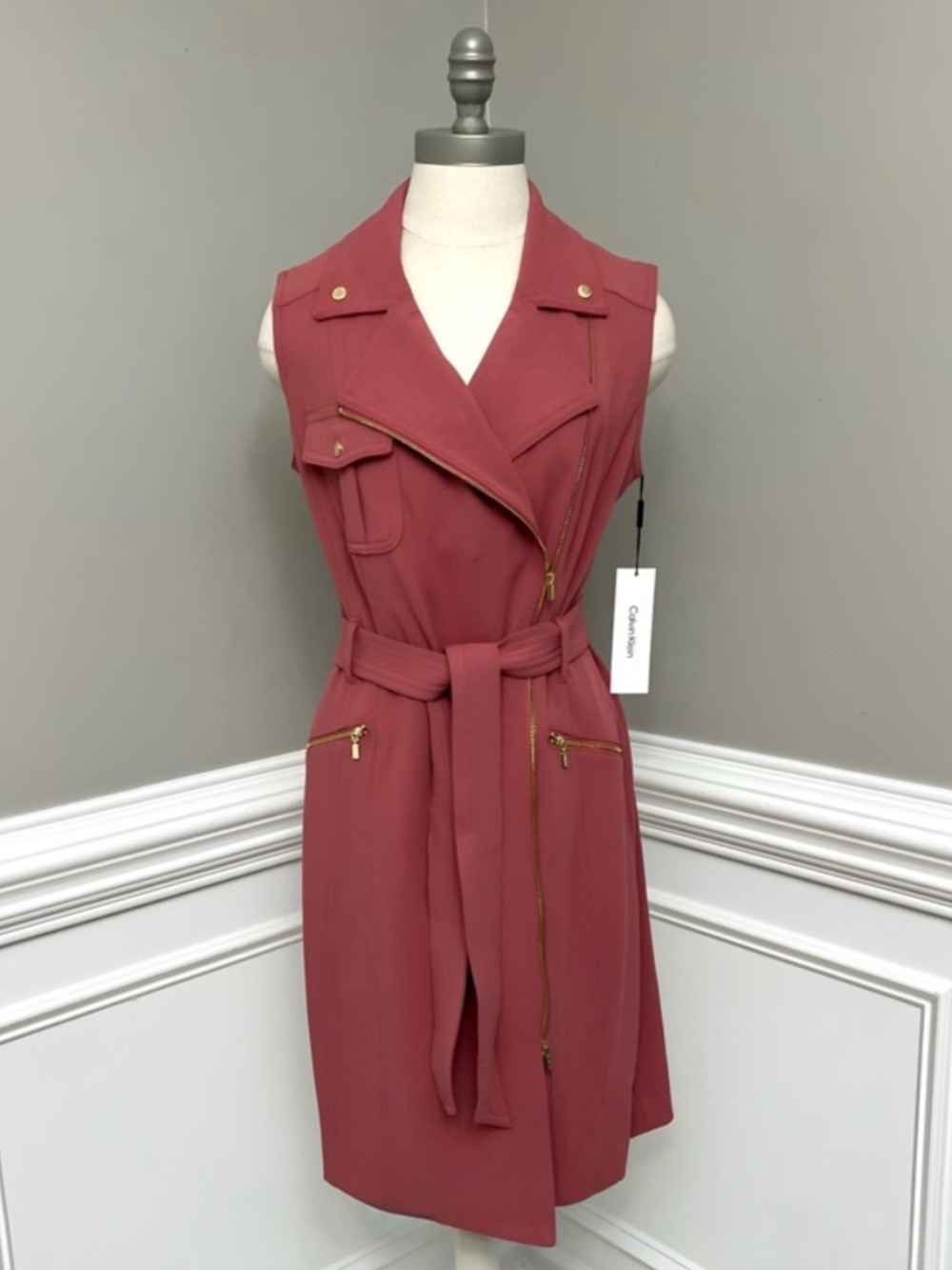 ABSOLUTELY STUNNING✨NWT✨Calvin Klein Sleeveless Stretch Moto Dress